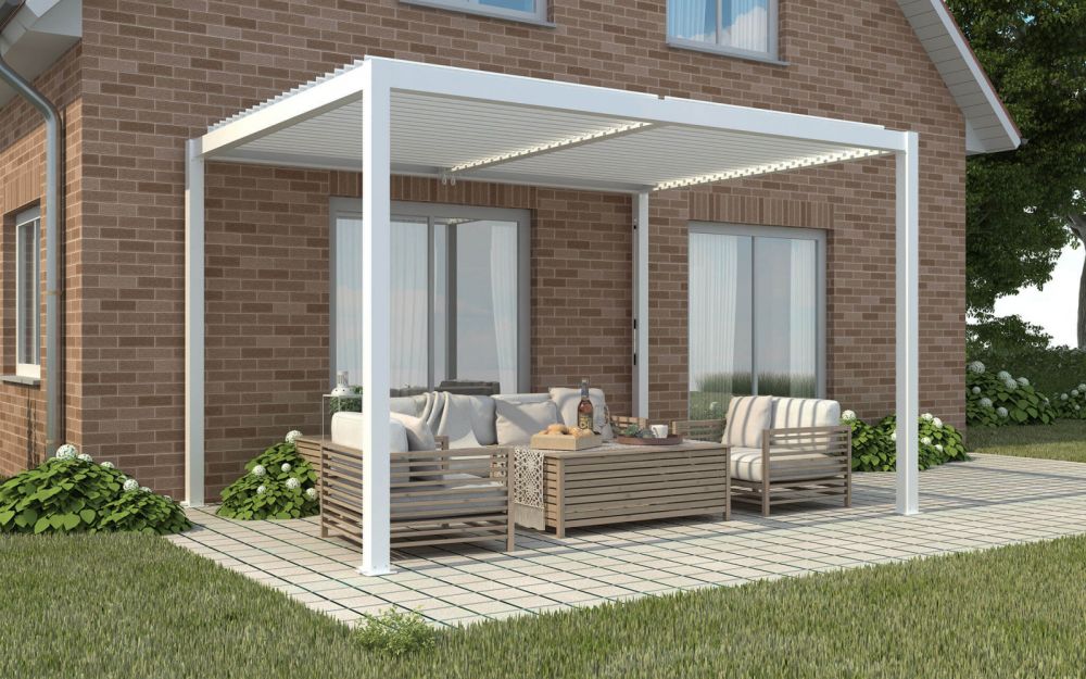 alluminio-pergola-bioclimatica-bianco-grigio-giardino- piscina-copertura-automatica-led-manuale