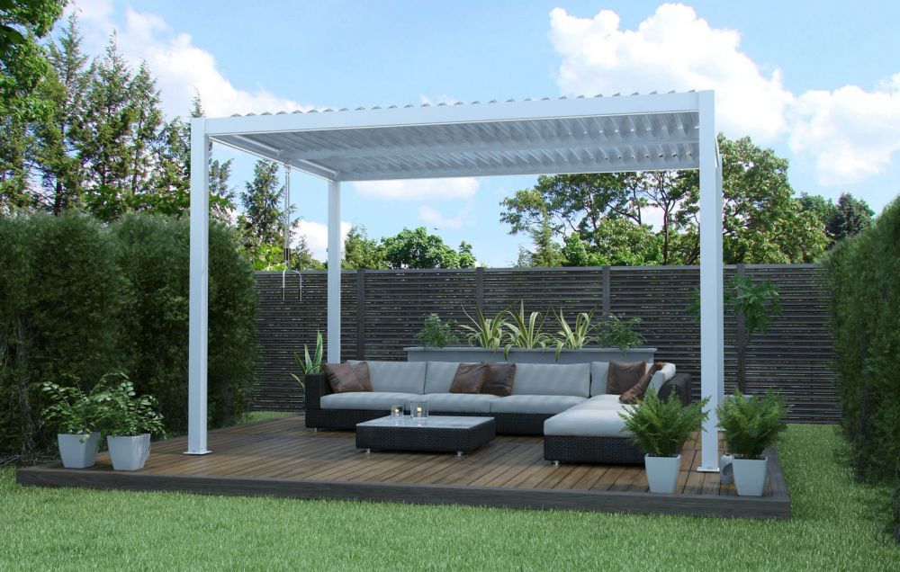 alluminio-pergola-bioclimatica-bianco-grigio-giardino- piscina-copertura-automatica-led-manuale