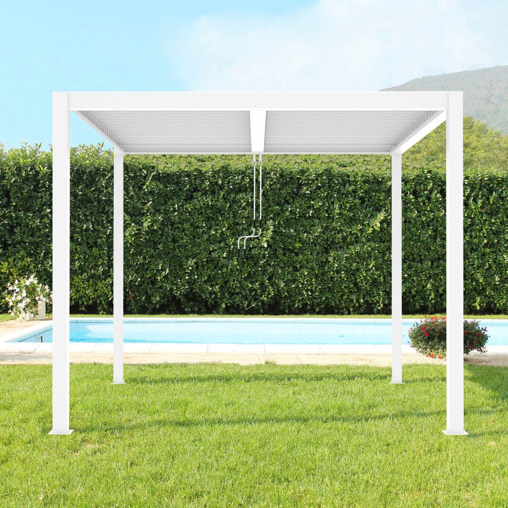 alluminio-pergola-bioclimatica-bianco-grigio-giardino- piscina-copertura-automatica-led-manuale