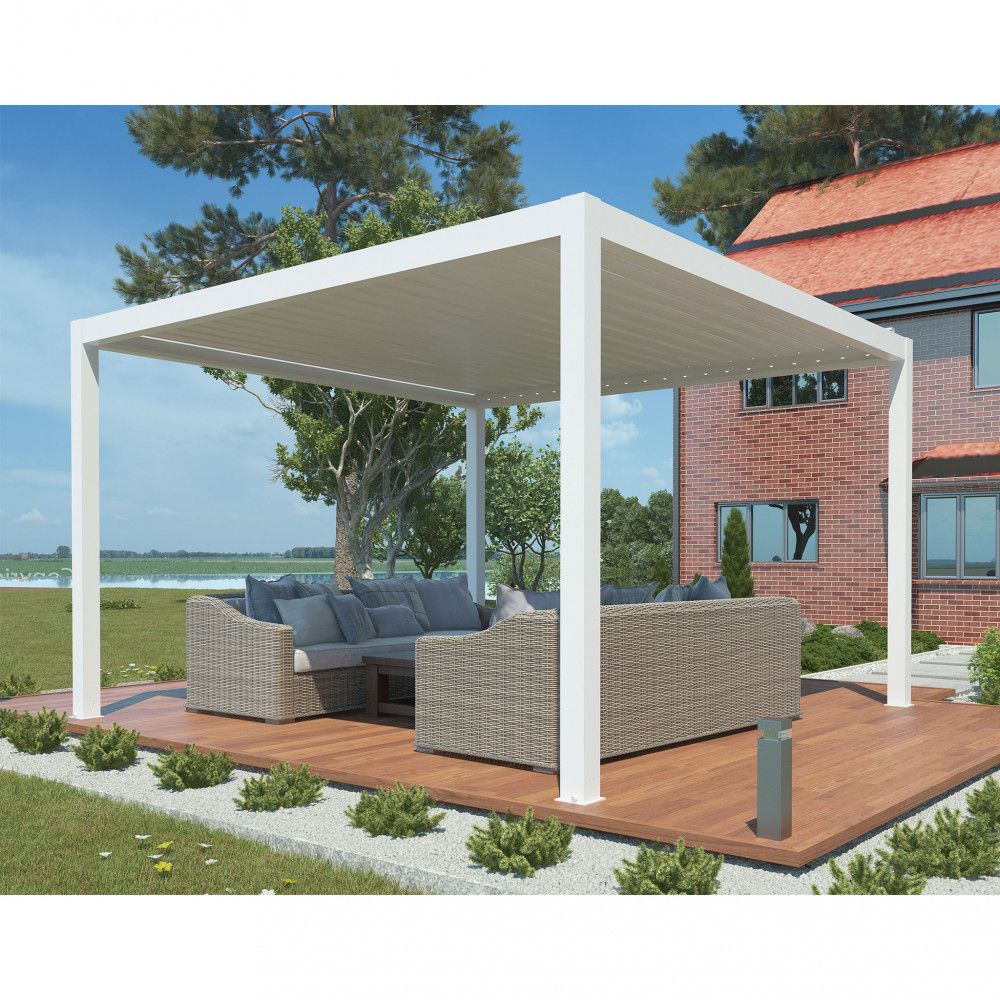 alluminio-pergola-bioclimatica-bianco-grigio-giardino- piscina-copertura-automatica-led-manuale