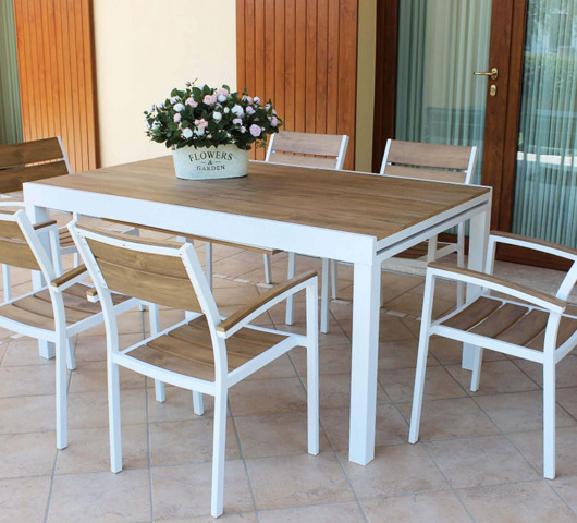 Tavolo-Giardino-Sedie-OBI-Poltrone-TEAK-Allungabile-Legno-Set-Gazebo-Casine-Esterno-Alluminio-Bianco